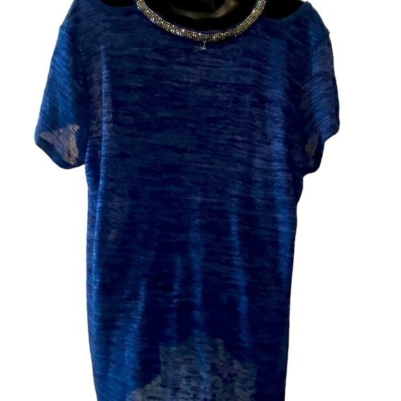 Juicy Couture cold shoulder sheer ss V neck rhinestone neckline shirt cover up L - Picture 3 of 7